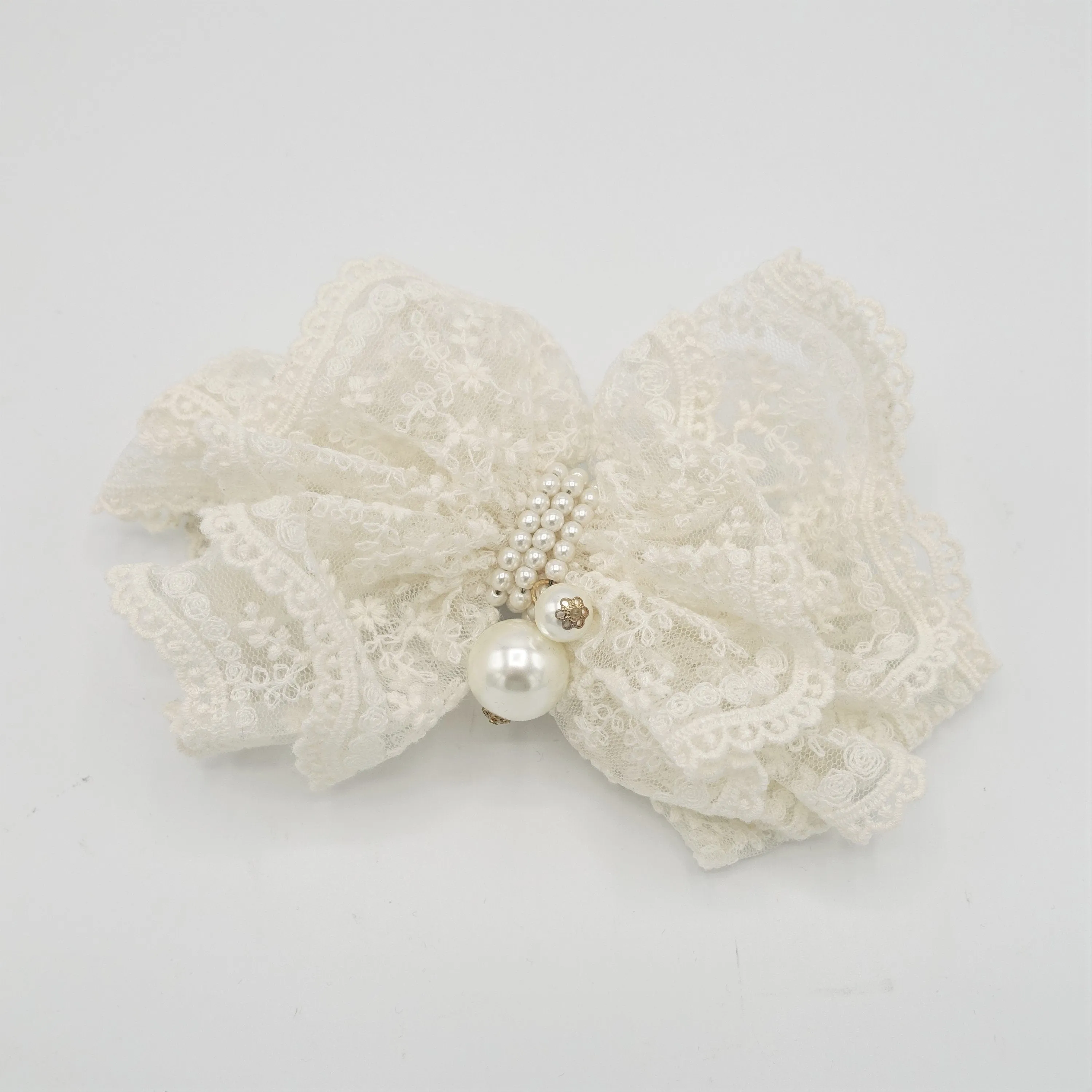 Floral lace layered bow french hair barrette elegant women hair accessory