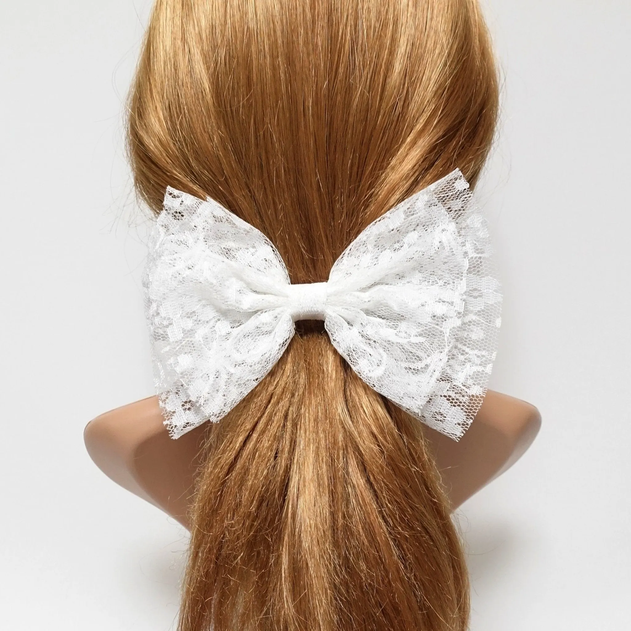 floral lace layered bow medium size bow french barrette women hair accessory