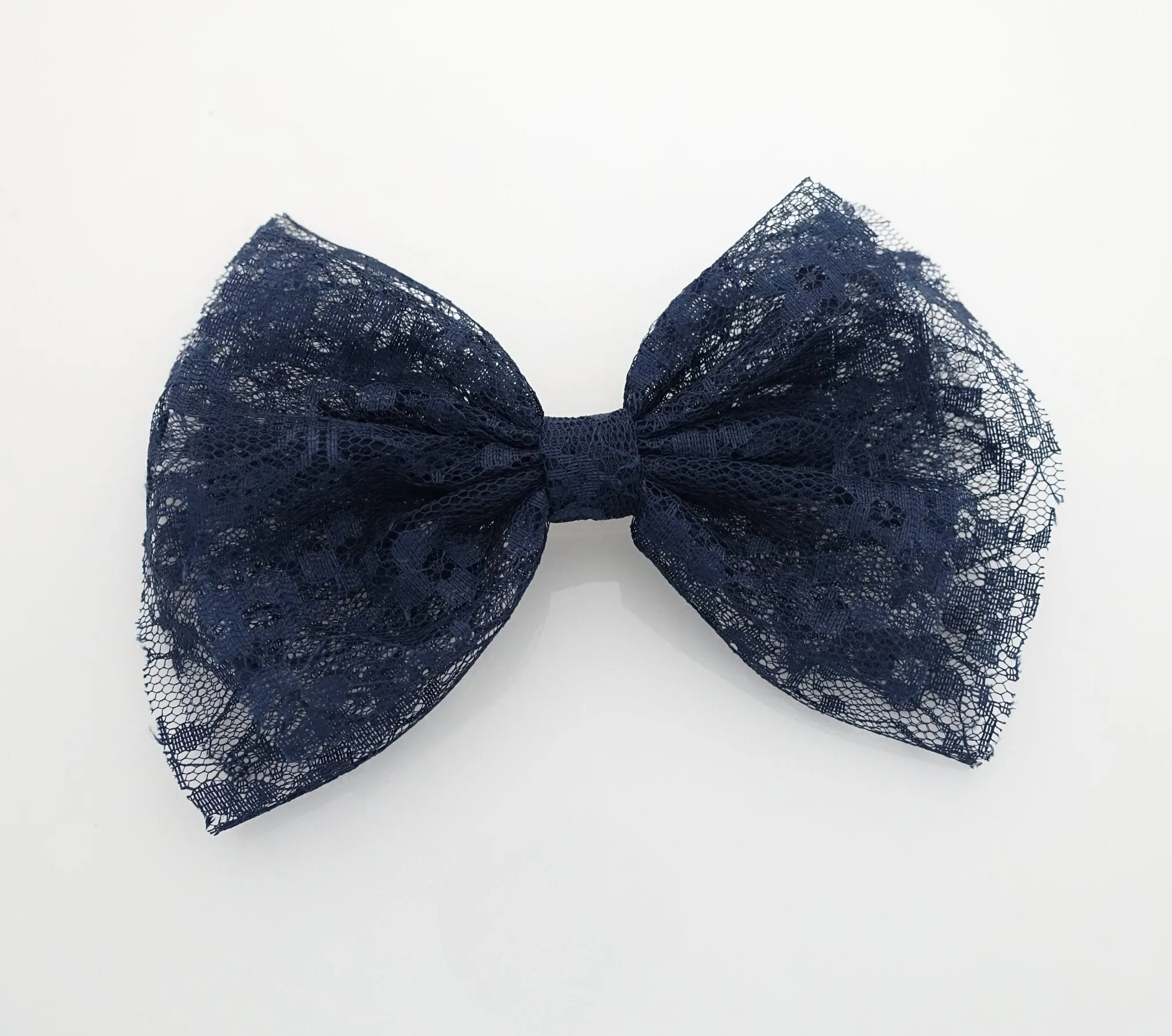 floral lace layered bow medium size bow french barrette women hair accessory