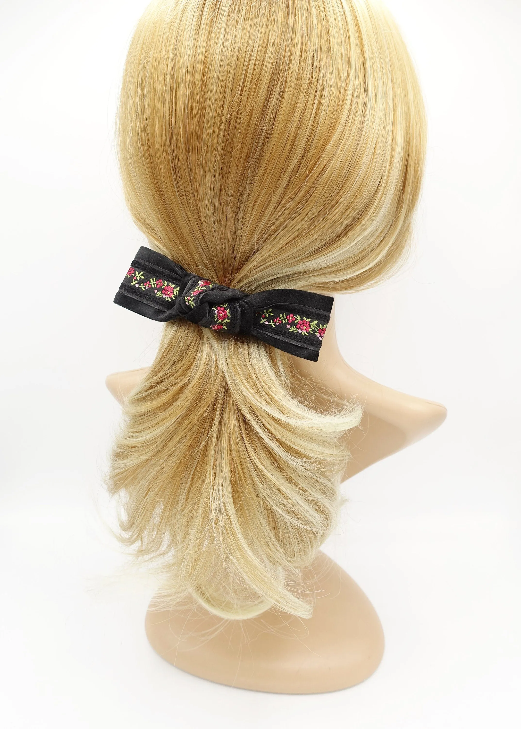 flower embroidery velvet layered knot hair bow luxury style hair accessory for women