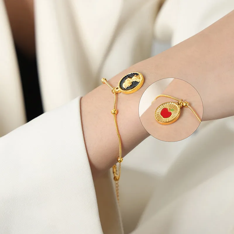 French Retro Enamel Glaze Gold-Plated Bracelet with Titanium Steel Accent