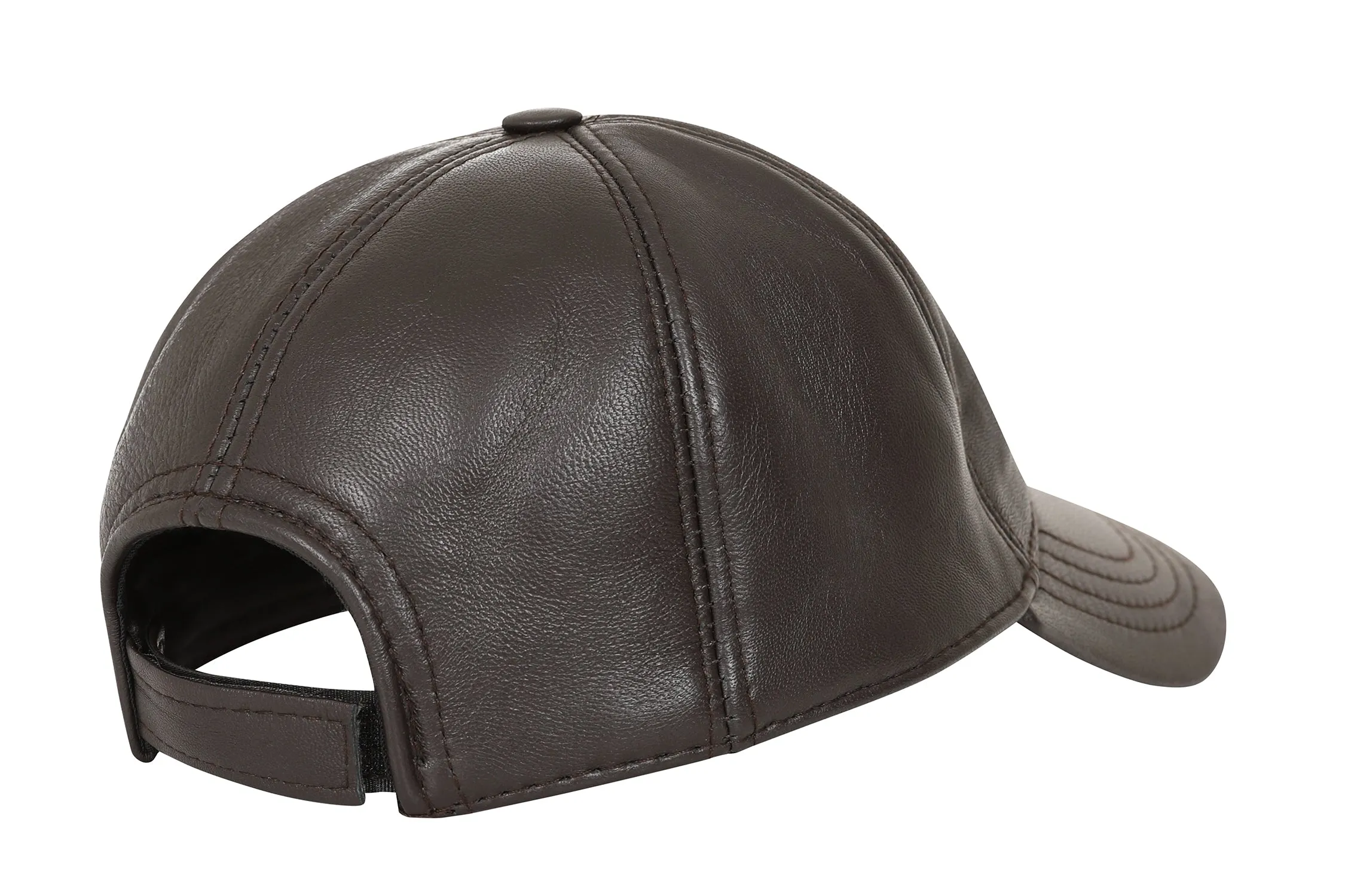 Genuine Dark Brown Leather Baseball Cap - Curve Peak