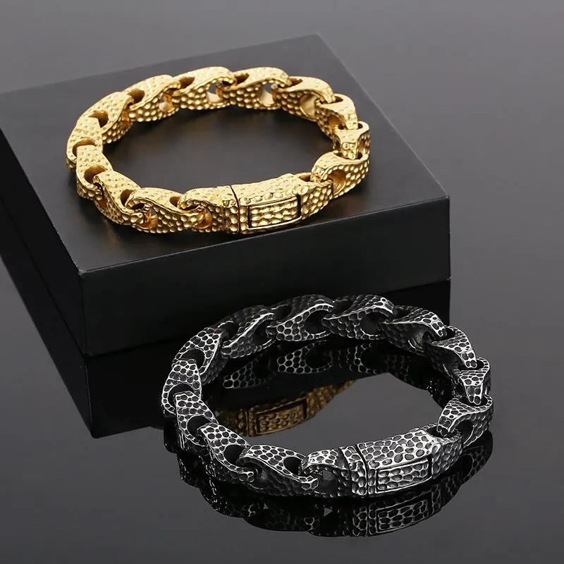 Geometric Spot Knock Pattern 18K Gold-Plated Titanium Steel Bracelet for Men