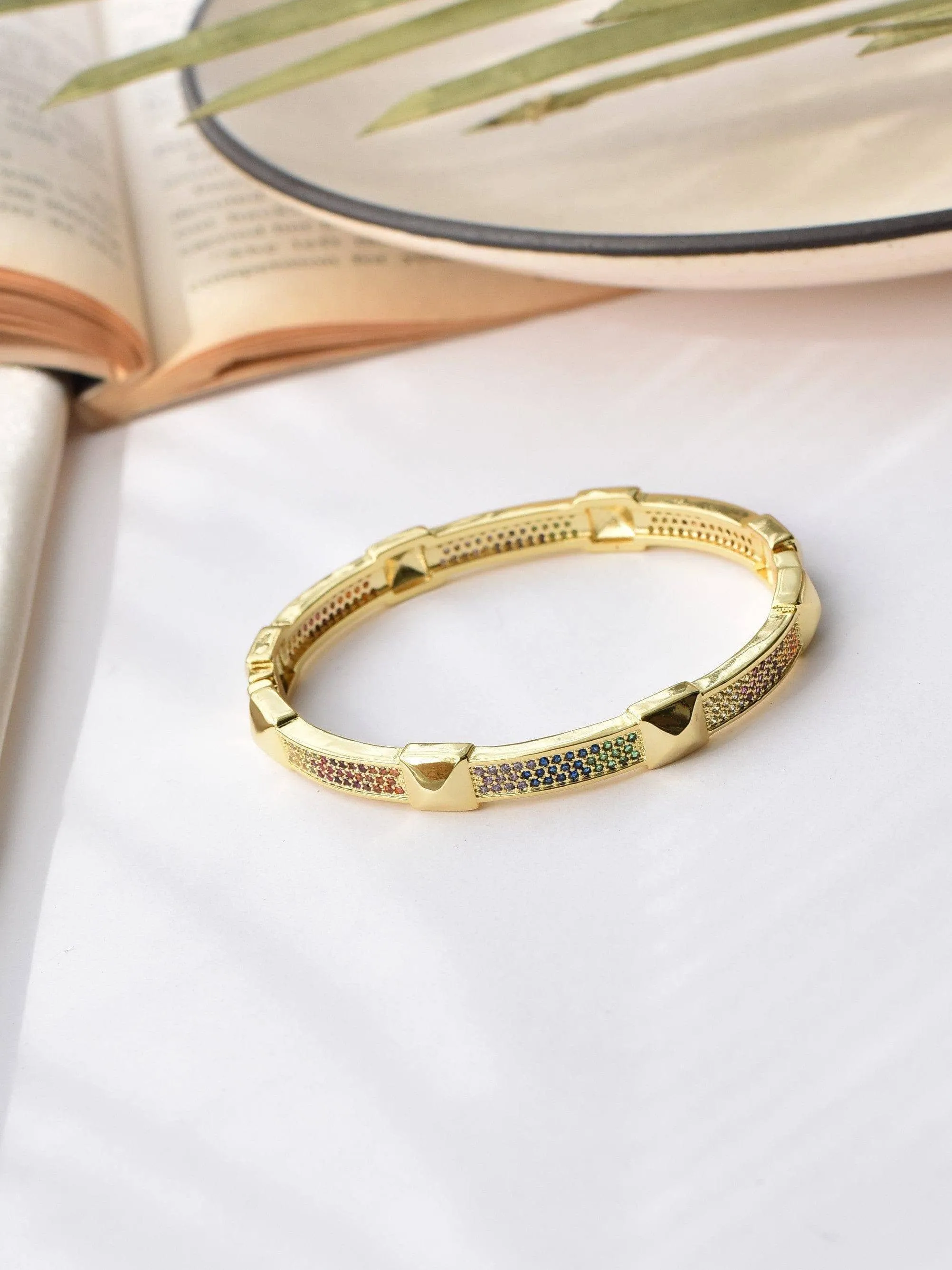 Glam Gold Plated Zircon Cuff Bangle