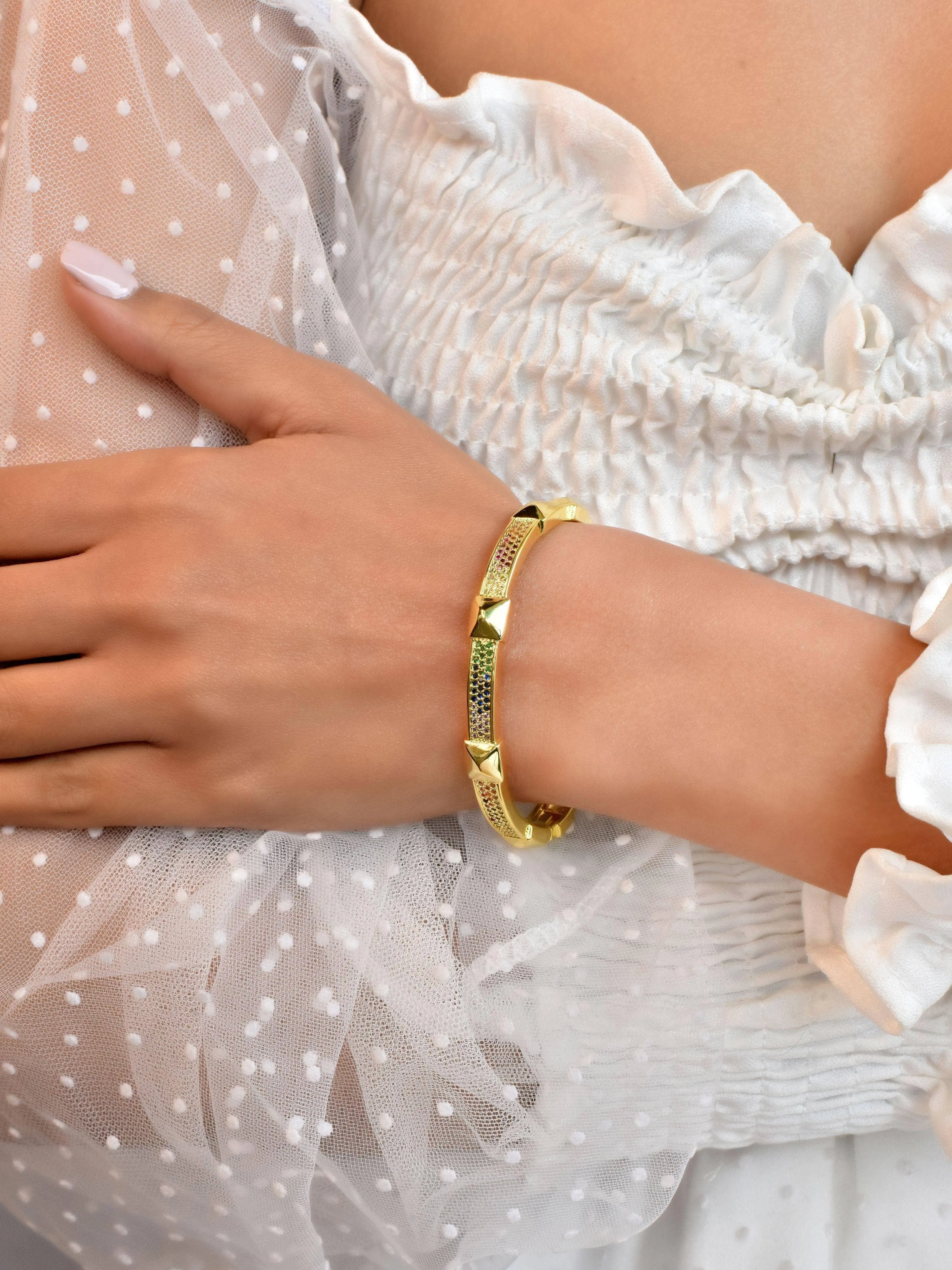 Glam Gold Plated Zircon Cuff Bangle