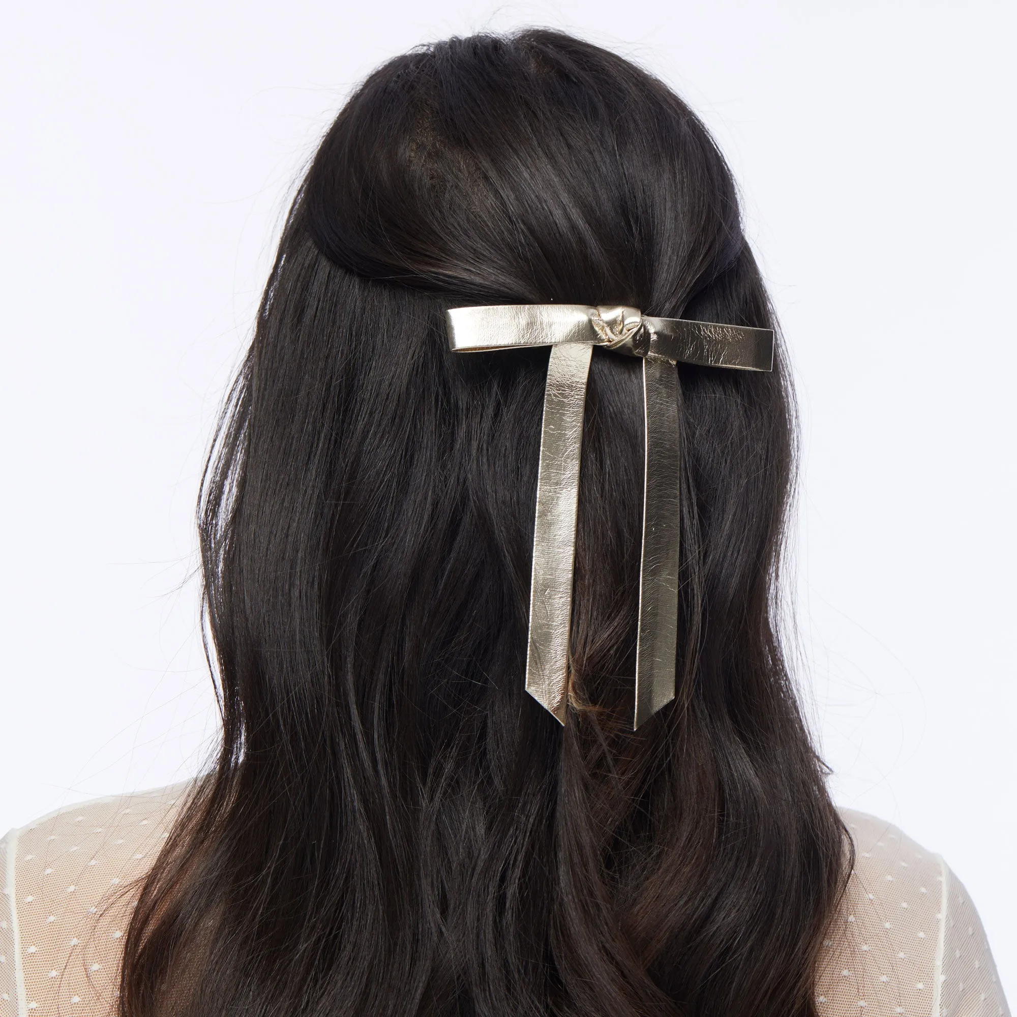 GOLD BARDOT FAUX LEATHER BOW BARRETTE