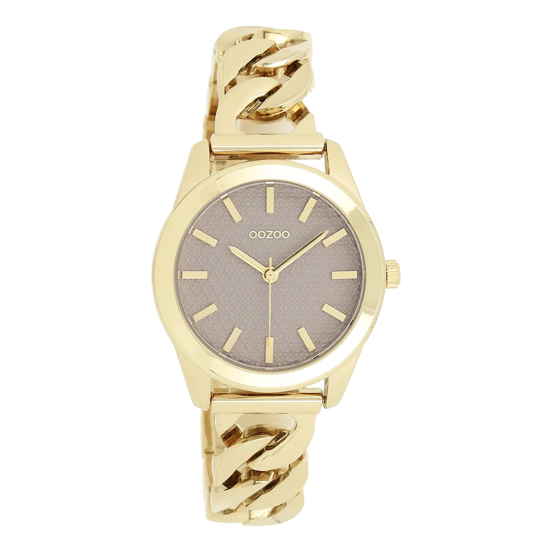 Gold coloured OOZOO watch with gold coloured petit chain bracelet - C11420