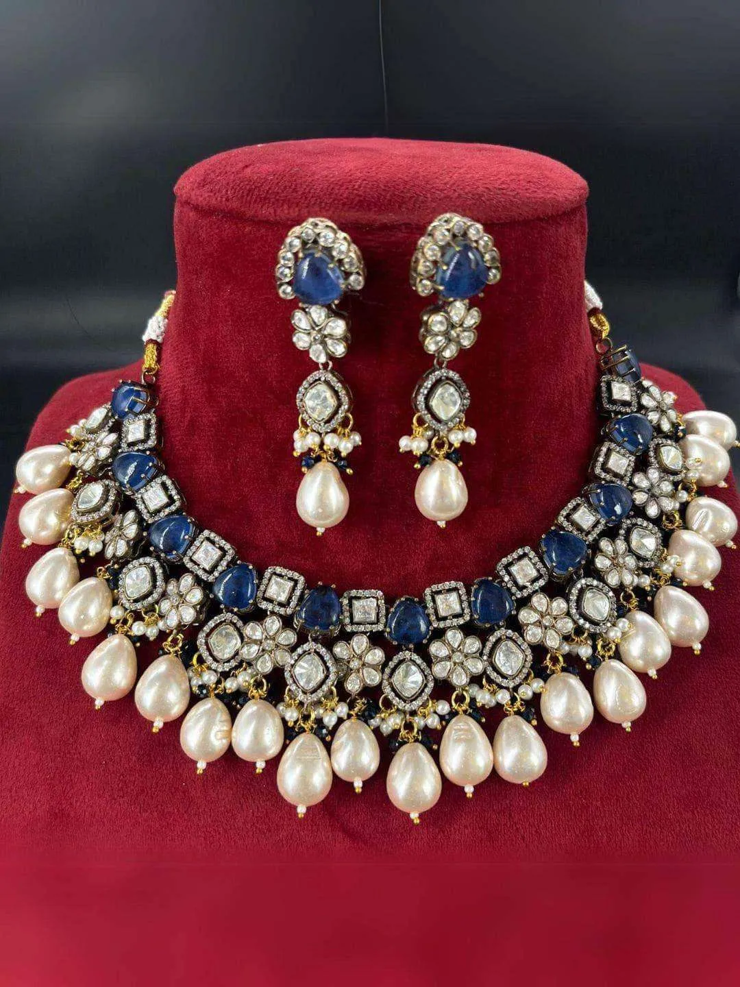 Gold Finish Multi Colored Kundan Necklace Set