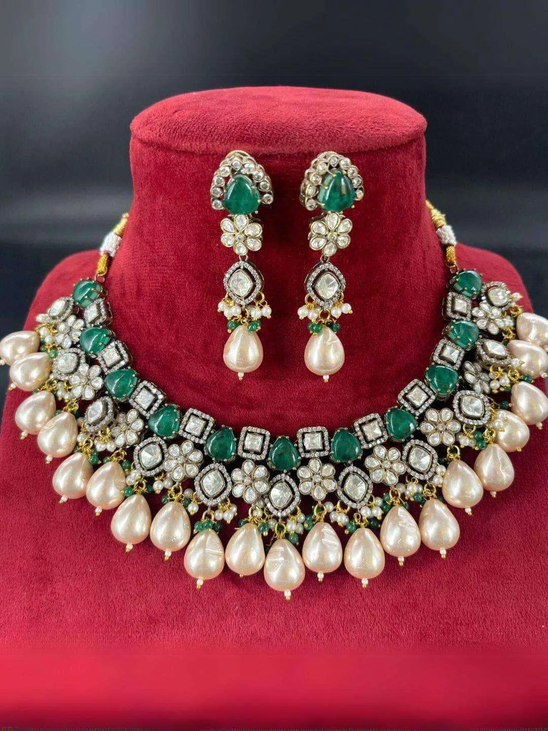 Gold Finish Multi Colored Kundan Necklace Set