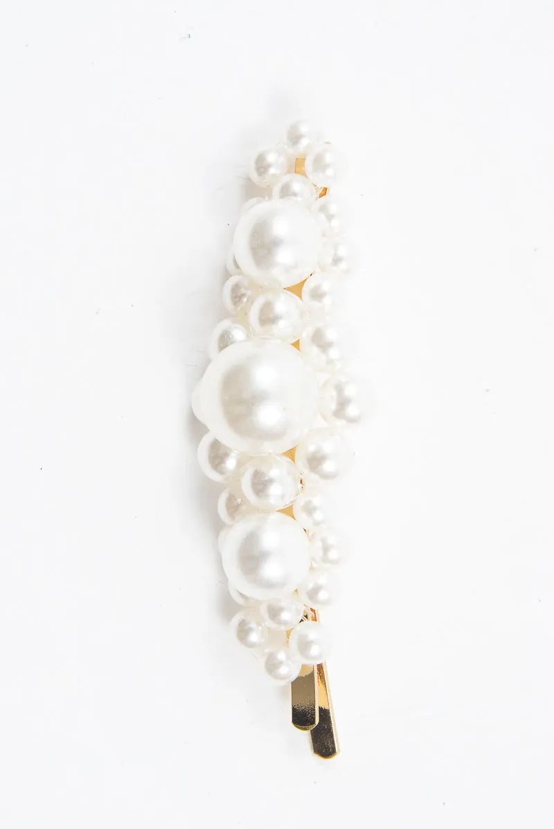 Gold Large Pearl Detail Slide Barrette - Willow