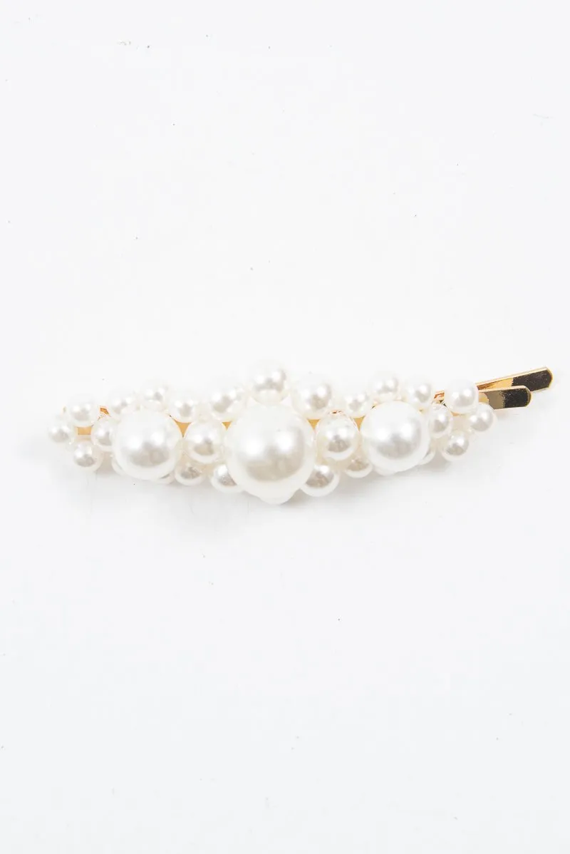 Gold Large Pearl Detail Slide Barrette - Willow