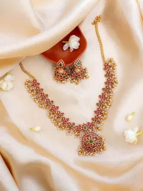 Gold Plated Gorgeous Red Green Designed Traditional Jewellery Set