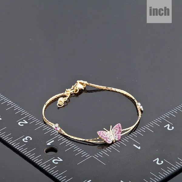 Gold Plated Stellux Austrian Crystal Butterfly and Flower Charm Bracelet