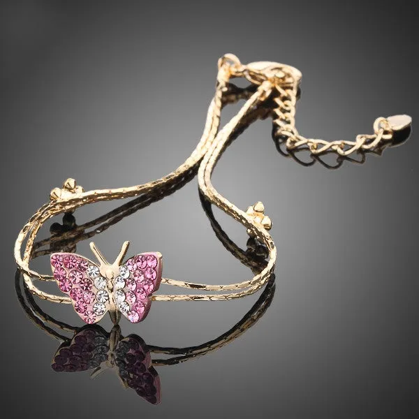 Gold Plated Stellux Austrian Crystal Butterfly and Flower Charm Bracelet