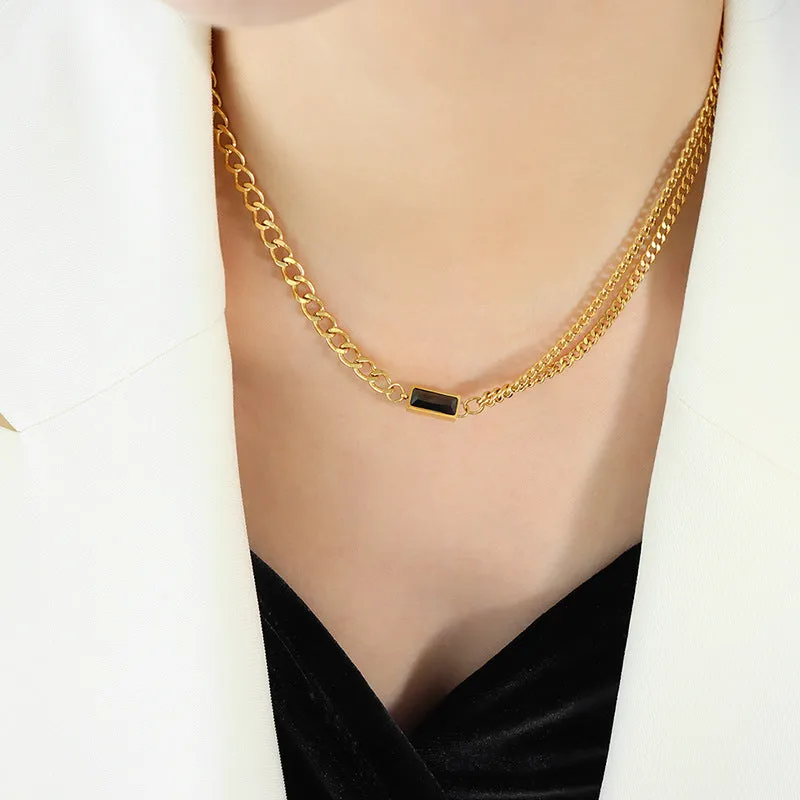 Gold-Plated Zircon Stacking Necklace and Bracelet Set for Women