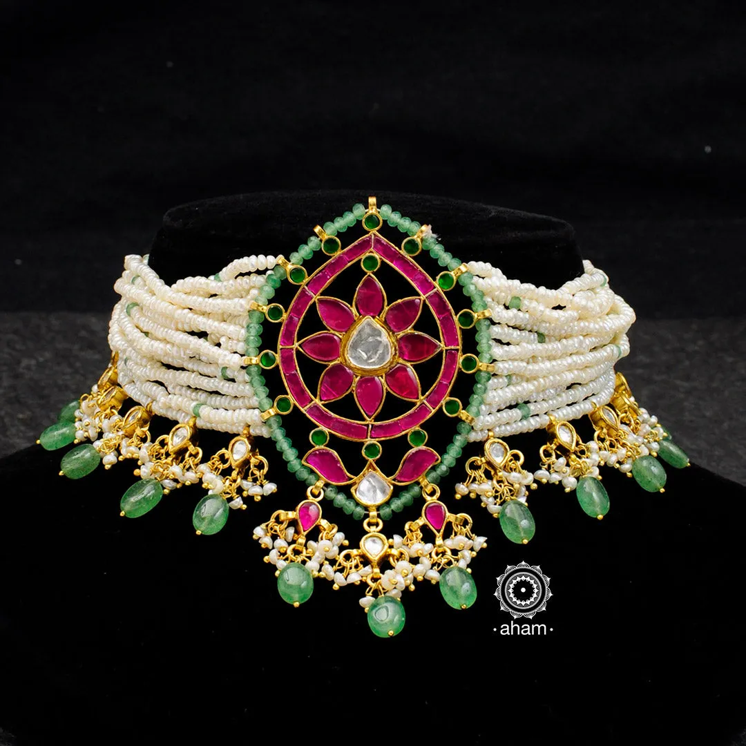 Gold Polish Kundan Pearl Choker