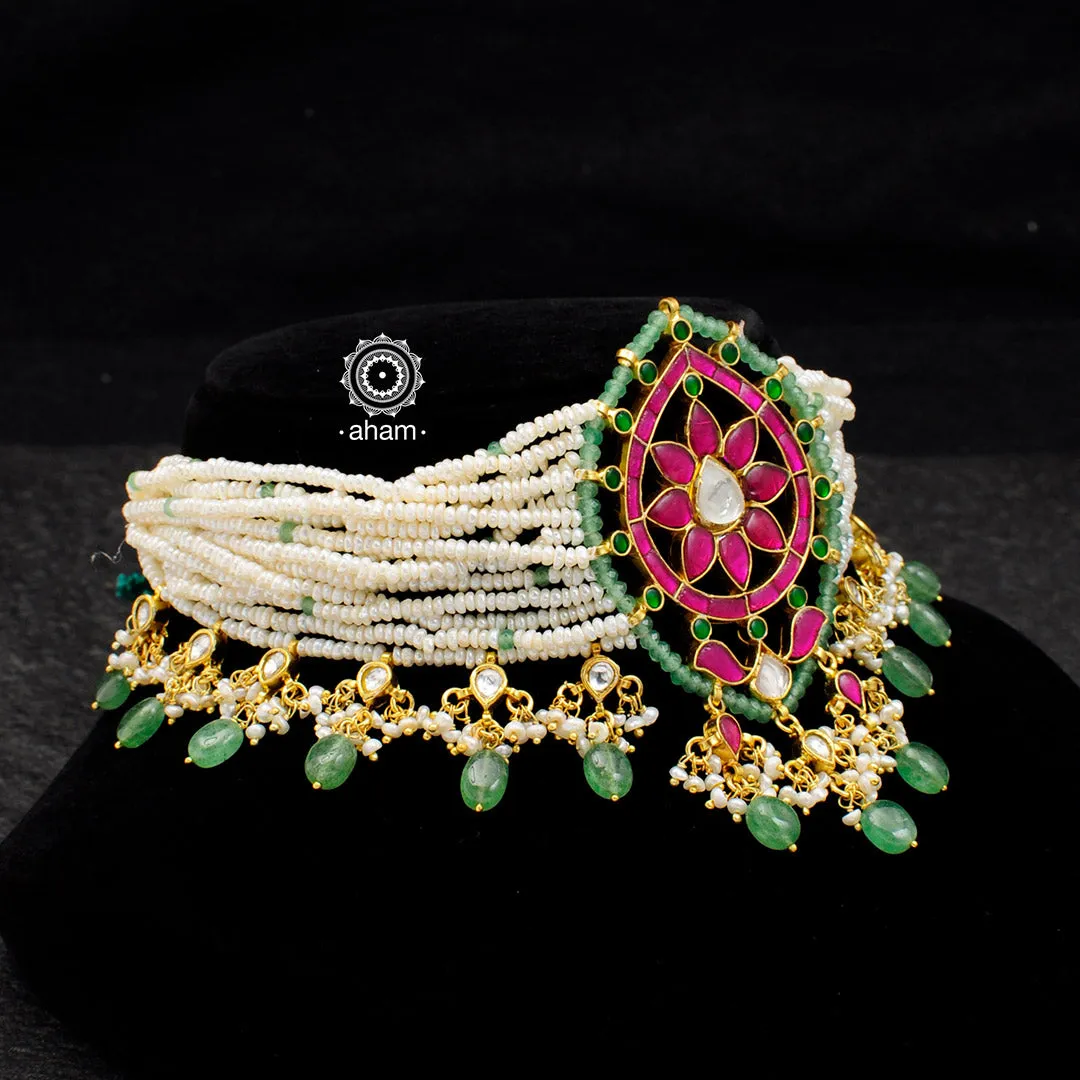 Gold Polish Kundan Pearl Choker