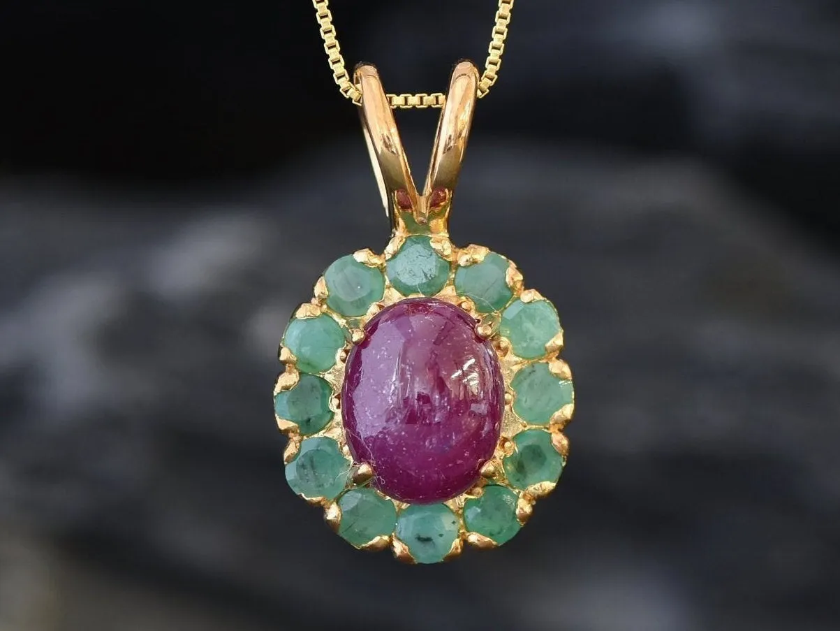 Gold Ruby Pendant - Natural Ruby Necklace, Ruby Flower Pendant