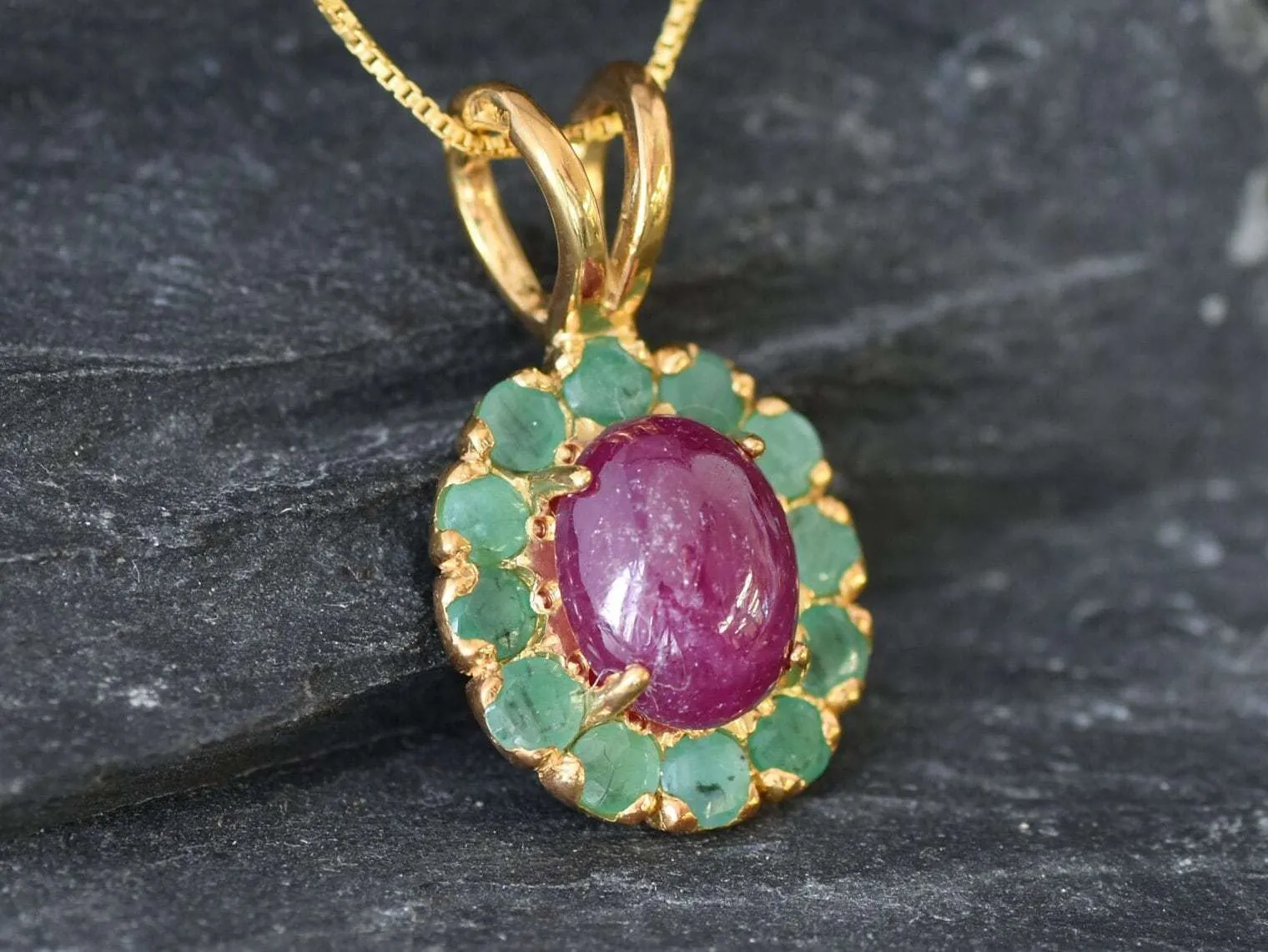 Gold Ruby Pendant - Natural Ruby Necklace, Ruby Flower Pendant