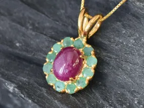 Gold Ruby Pendant - Natural Ruby Necklace, Ruby Flower Pendant