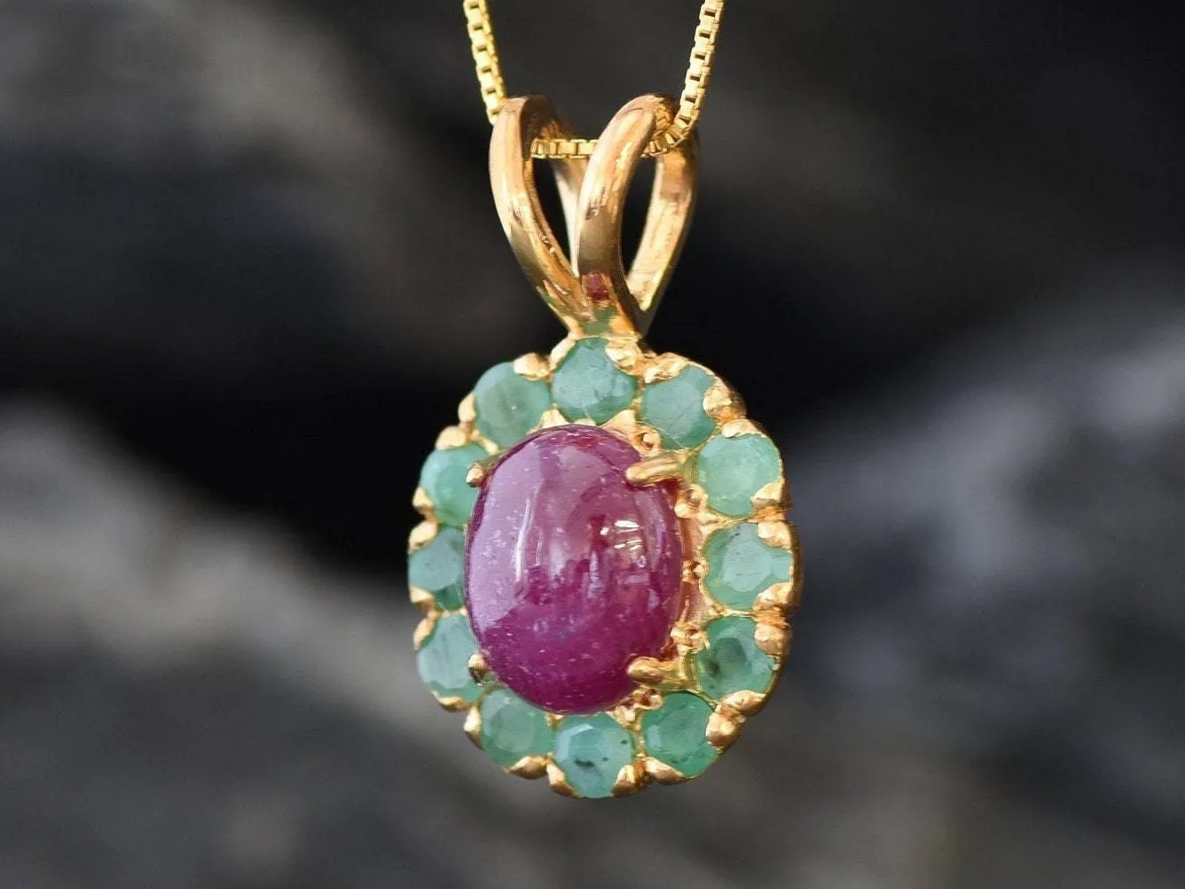 Gold Ruby Pendant - Natural Ruby Necklace, Ruby Flower Pendant