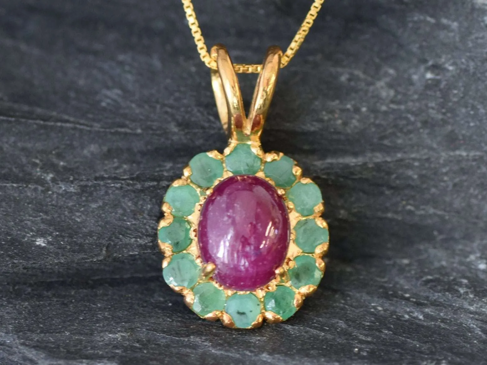 Gold Ruby Pendant - Natural Ruby Necklace, Ruby Flower Pendant