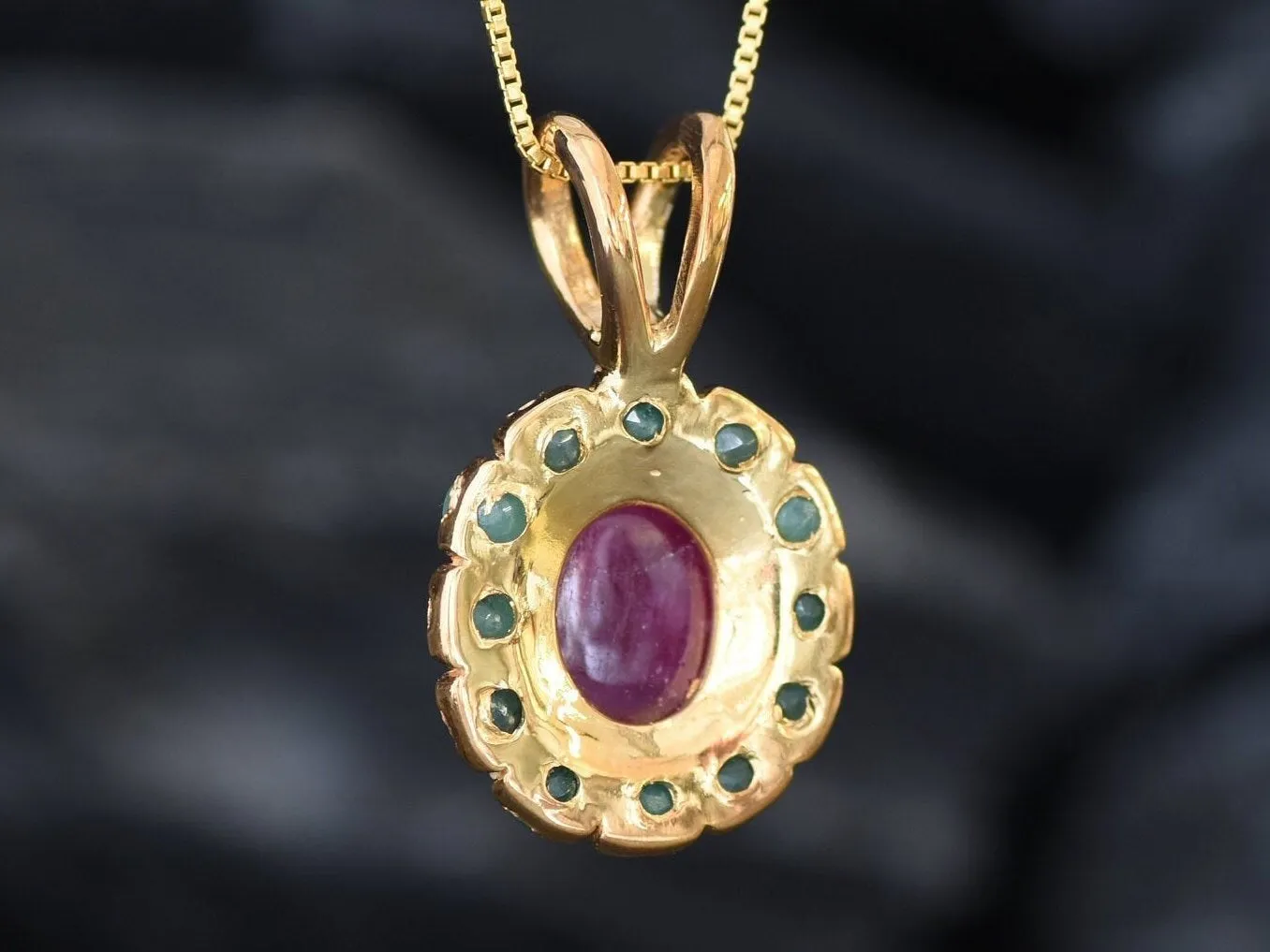 Gold Ruby Pendant - Natural Ruby Necklace, Ruby Flower Pendant