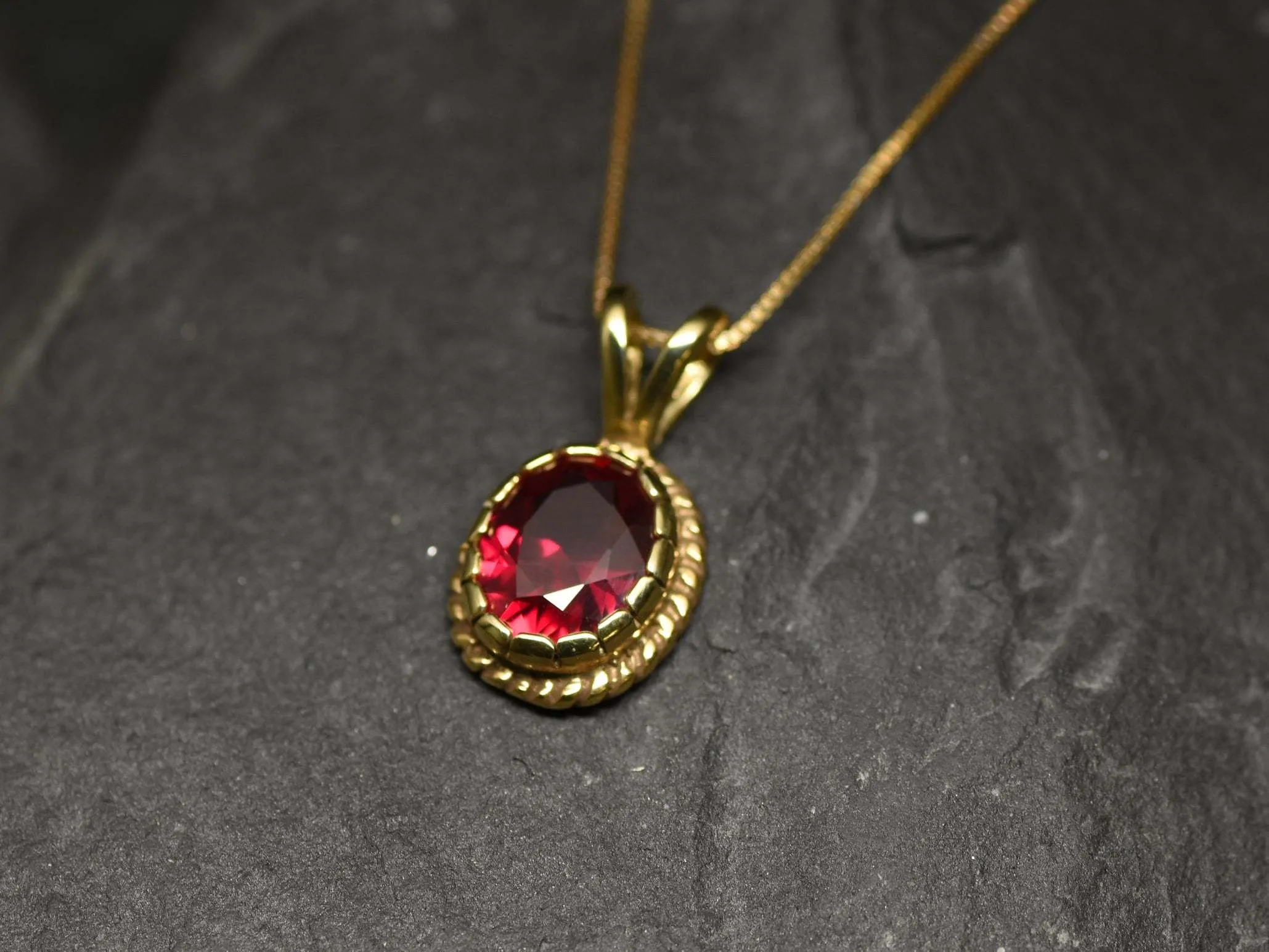 Gold Vintage Ruby Pendant - Created Ruby Necklace, Gold Victorian Pendant