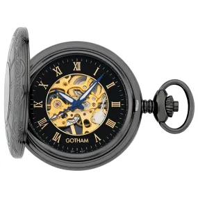 Gotham Men's Classic 17 Jewel Half Hunter Mechanical Pocket Watch # GWC14036BBK