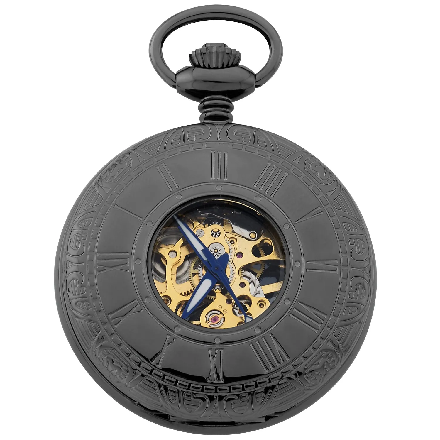 Gotham Men's Classic 17 Jewel Half Hunter Mechanical Pocket Watch # GWC14036BBK