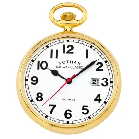 Gotham Men's Gold-Tone Analog Quartz Date Railroad Pocket Watch # GWC14101G