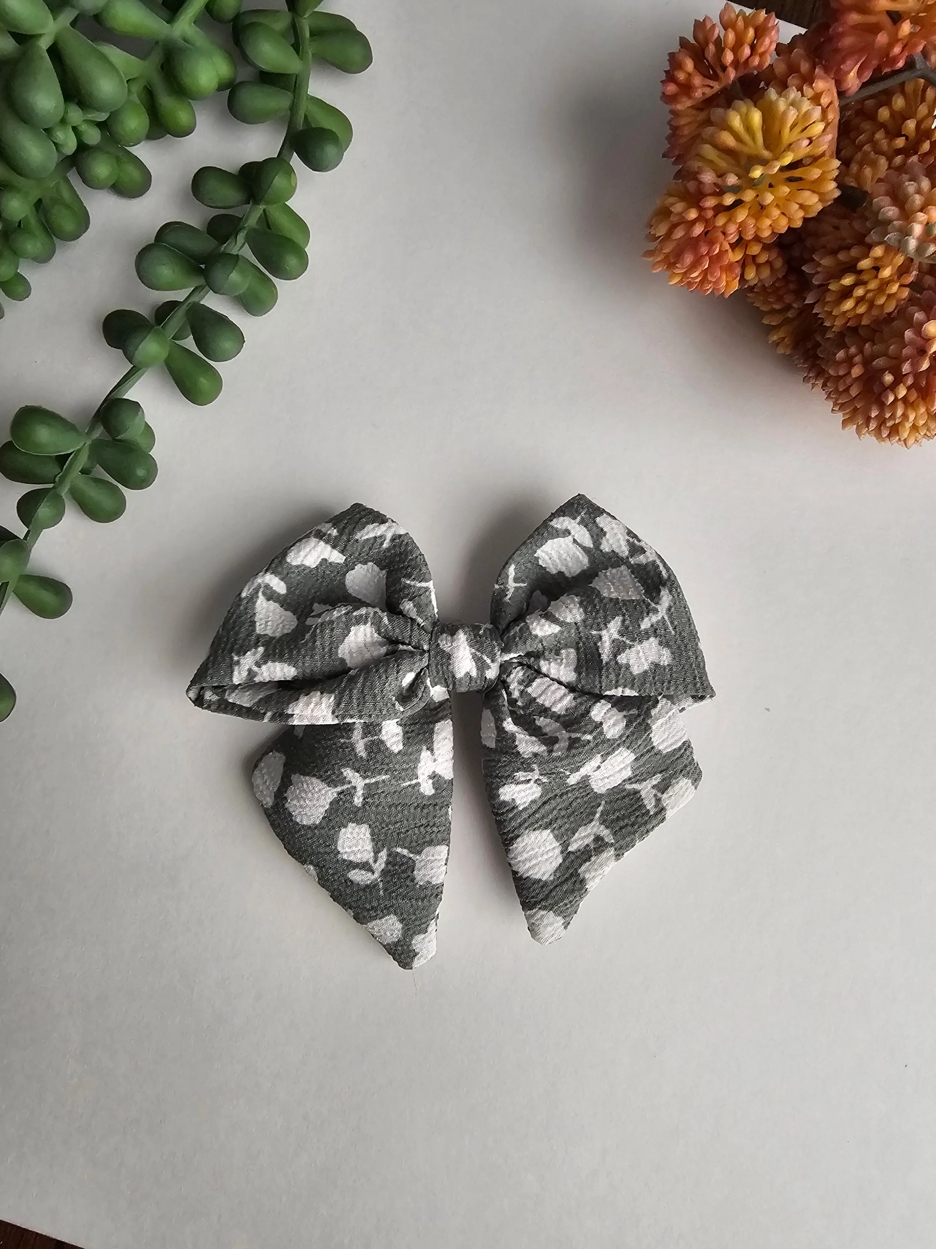 Green Floral Sailor Bow