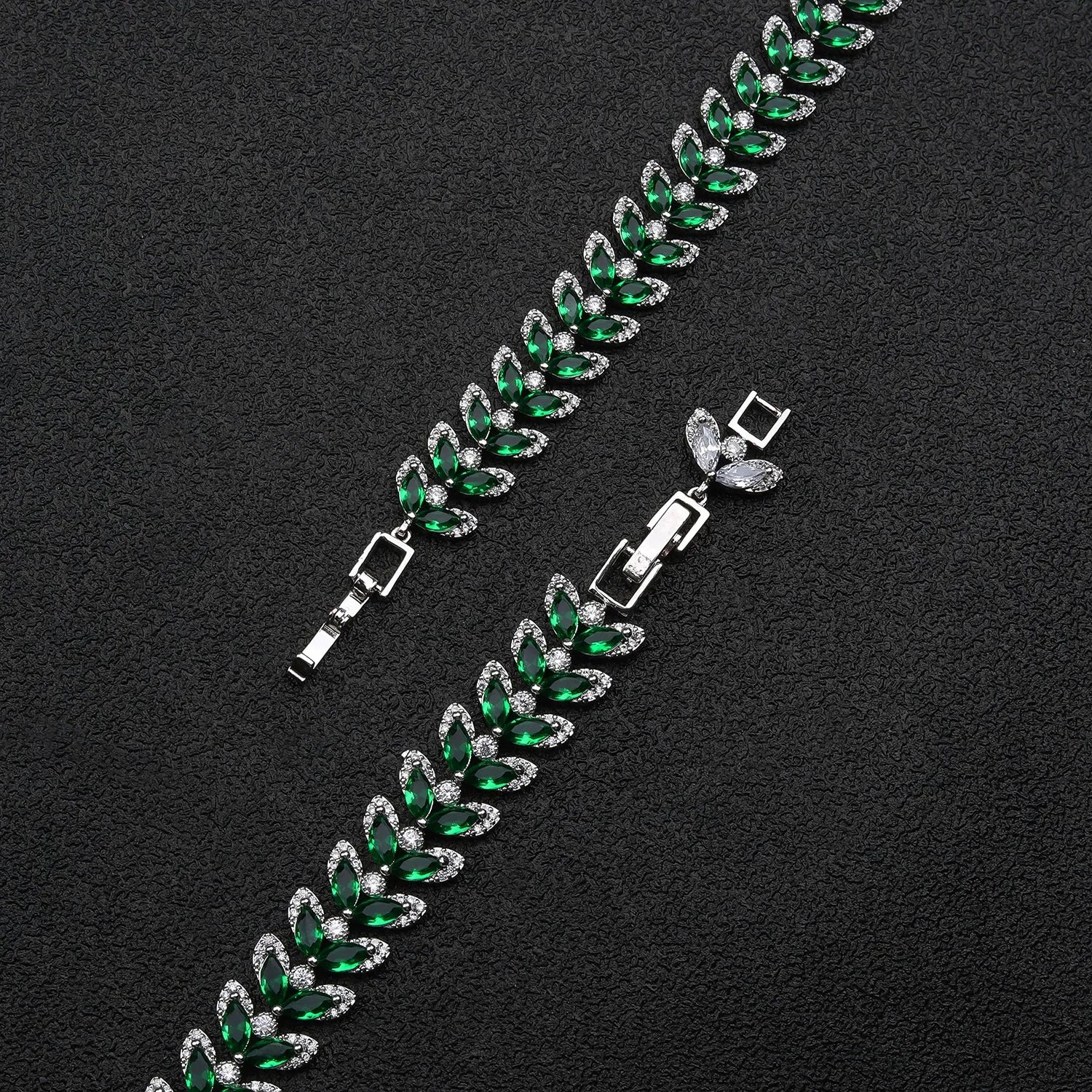 Green Leaves 5A Cubic Zirconia Bracelet Chains  for Women CK10138