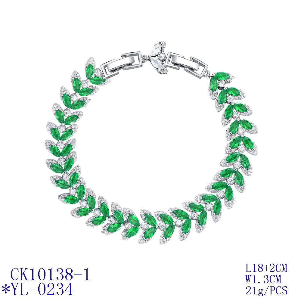 Green Leaves 5A Cubic Zirconia Bracelet Chains  for Women CK10138