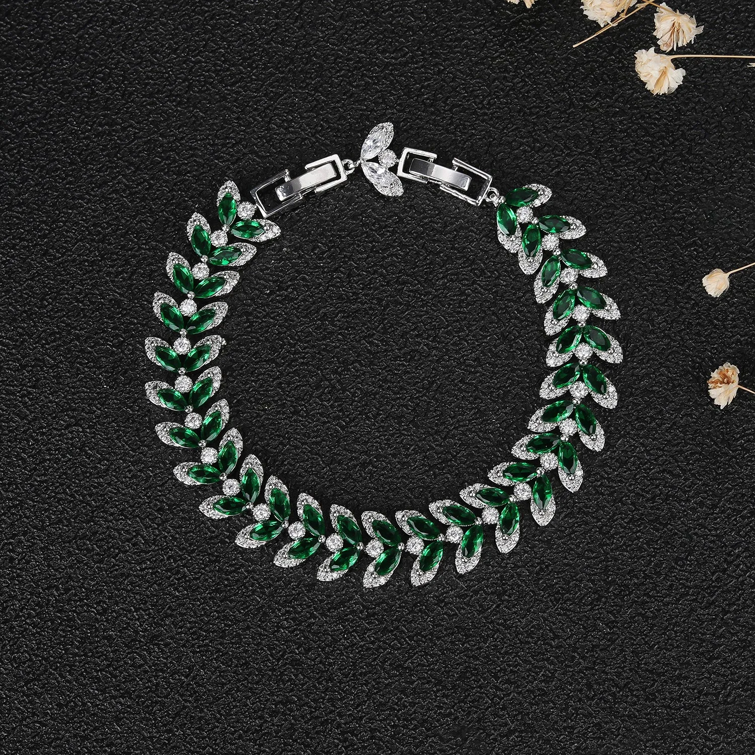 Green Leaves 5A Cubic Zirconia Bracelet Chains  for Women CK10138