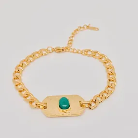 Green Stone Cuban Chain Bracelet