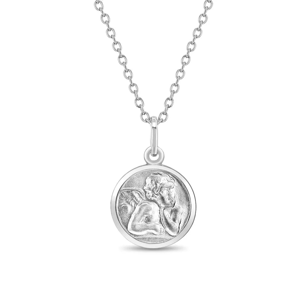 Guardian Angel Medal 11mm Toddler/Kids Necklace Religious - Sterling Silver