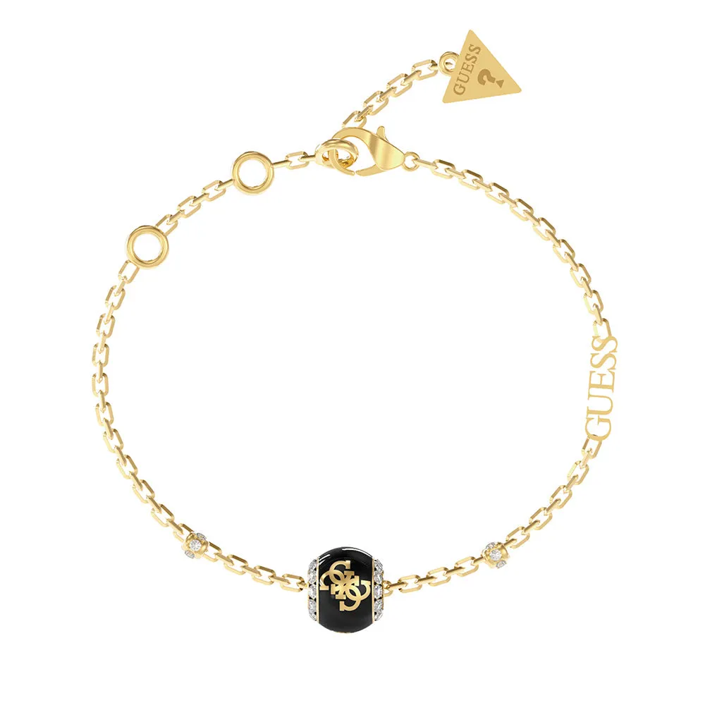 Guess Yellow Gold Plated 4G Black Bead Charm Bracelet