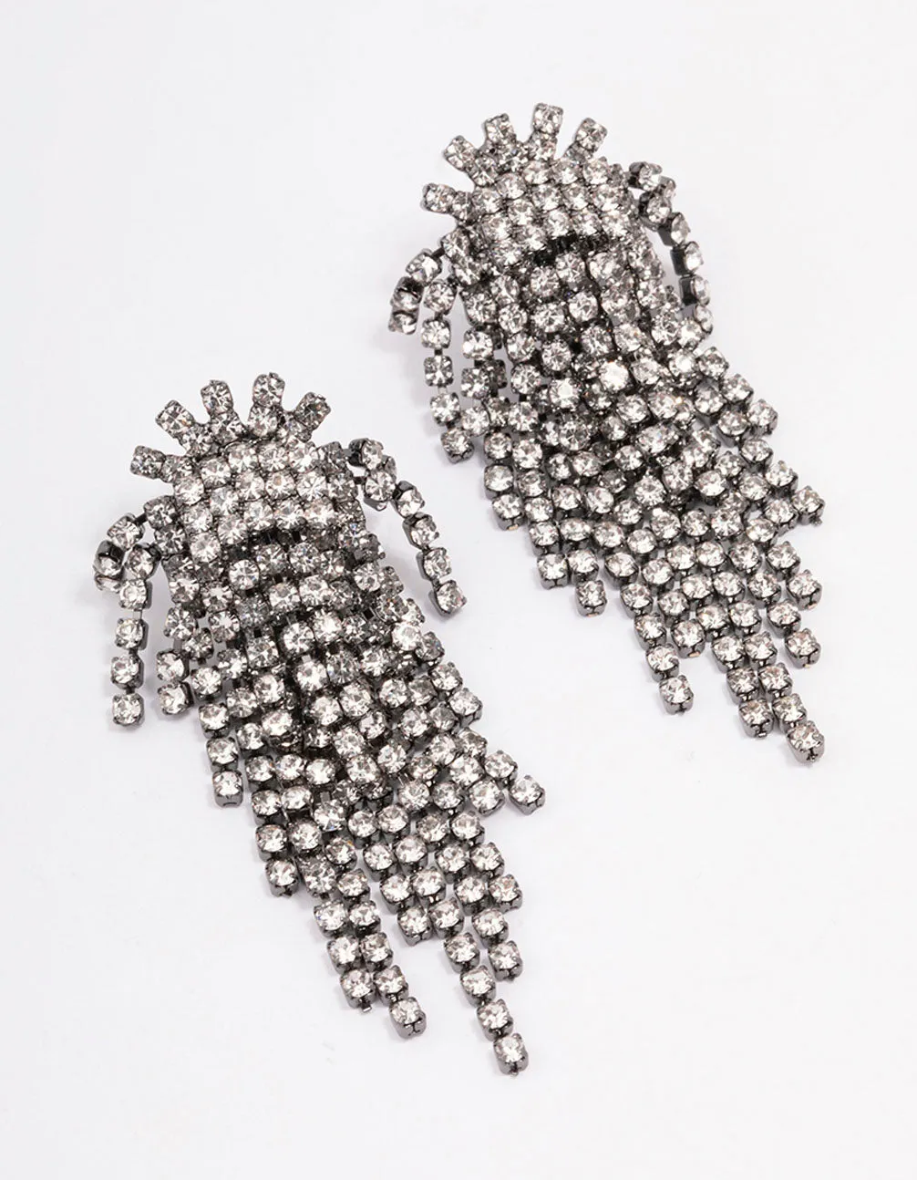 Gunmetal Cluster Cup Chain Drop Earrings