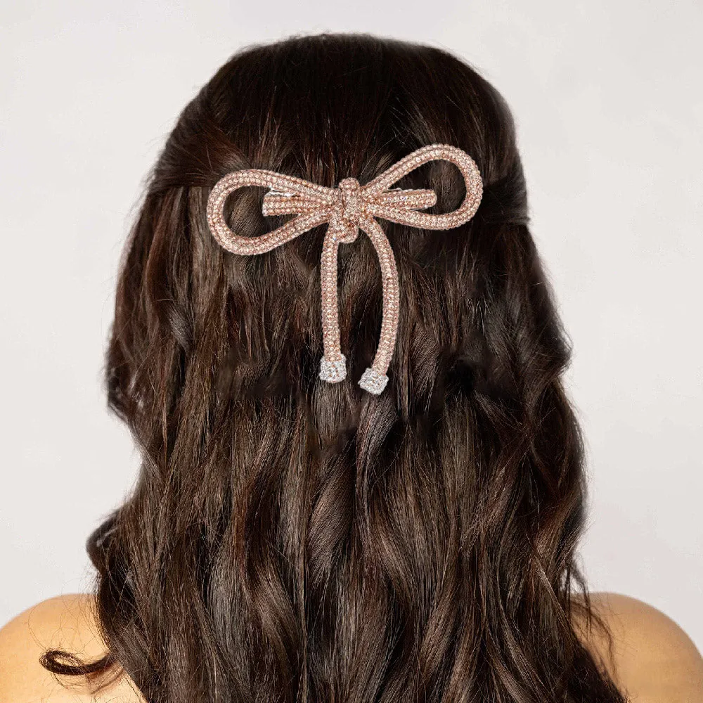 Hair Drama Co Crystal Hair Bow Barrette Clip- Champagne