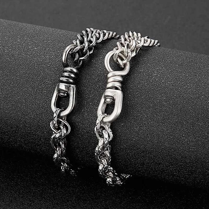 Half-Sided Double Cuban Chain Titanium Steel Bracelet for Trendy Men