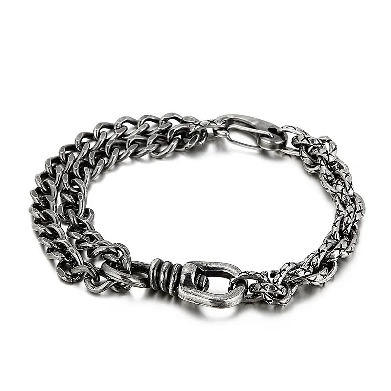 Half-Sided Double Cuban Chain Titanium Steel Bracelet for Trendy Men