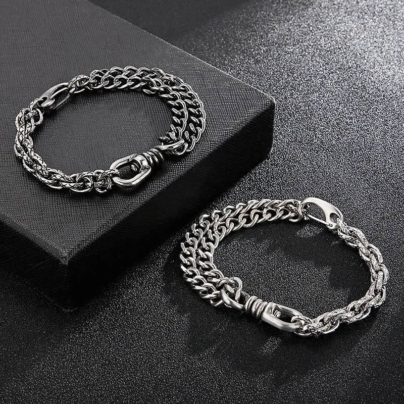 Half-Sided Double Cuban Chain Titanium Steel Bracelet for Trendy Men