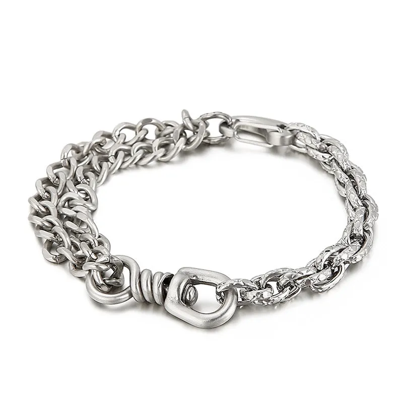 Half-Sided Double Cuban Chain Titanium Steel Bracelet for Trendy Men