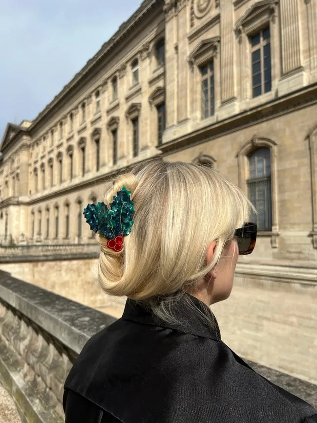 Hand-Painted Holly Christmas Hair Claw