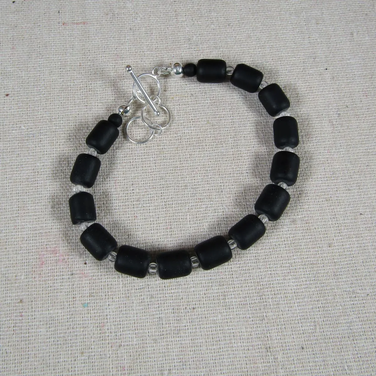 Handmade Black Sea Glass Bracelet