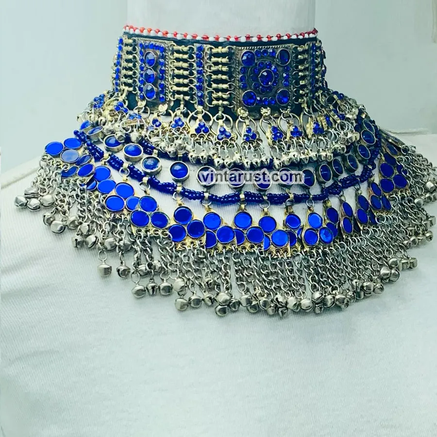 Handmade Blue Kuchi Ethnic Choker Necklace