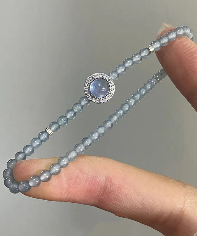 Handmade Blue Sterling Silver Zircon Gem Stone Chain Bracelet GH1060