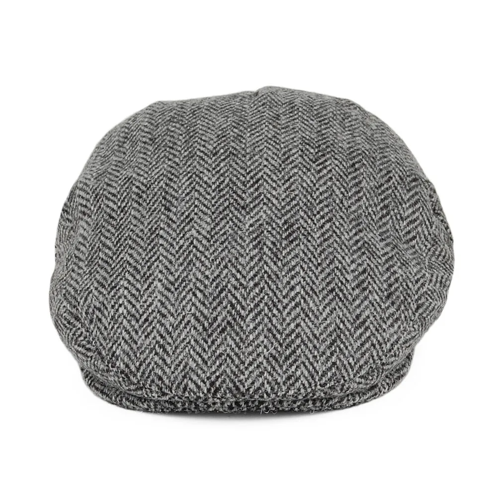 Harris Tweed Herringbone Kinloch Flat Cap - Black-Grey