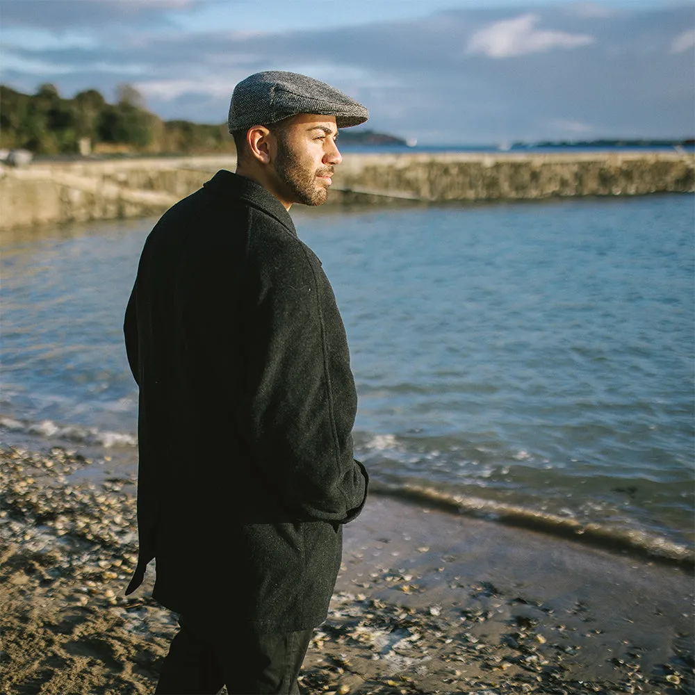 Harris Tweed Herringbone Kinloch Flat Cap - Black-Grey